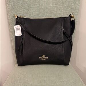 Coach Marlon Black Pebbled Leather Shoulder Bag with Gold Hardware